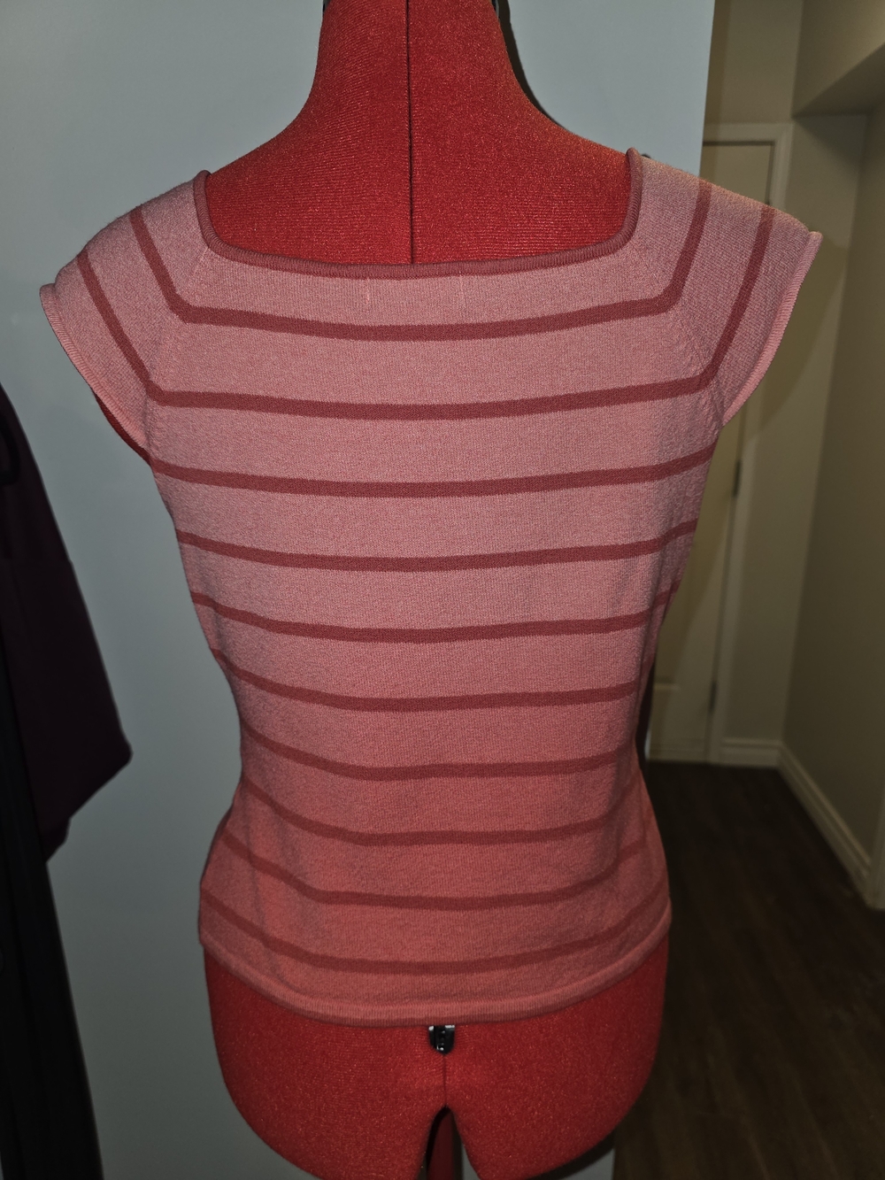 Coral Red Knit Top with Square Neck